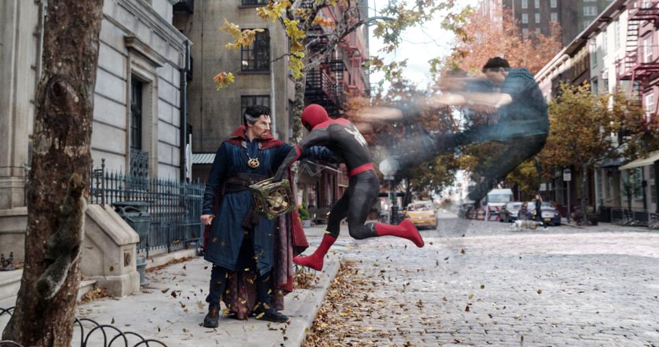 Dr. Strange pushing Peter Parker out of his own body