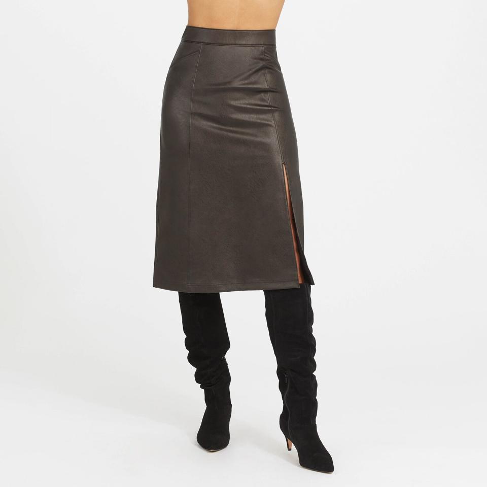 Leather-Like Midi Skirt