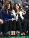 <p>Kate and Emilia Fazzalari, wife of Celtics owner Wyc Grousbeck, watch the NBA basketball game between the Boston Celtics and the Miami Heat at TD Garden.</p>