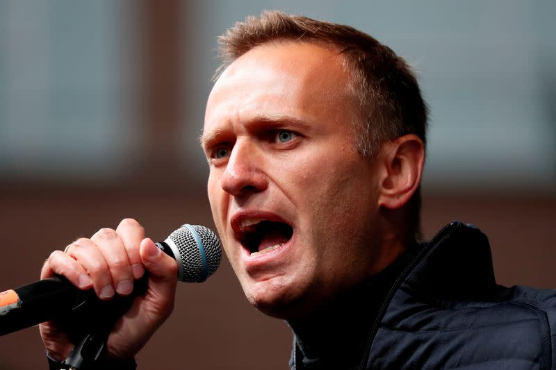 FILE PHOTO: Russian opposition leader Navalny attends a rally in Moscow