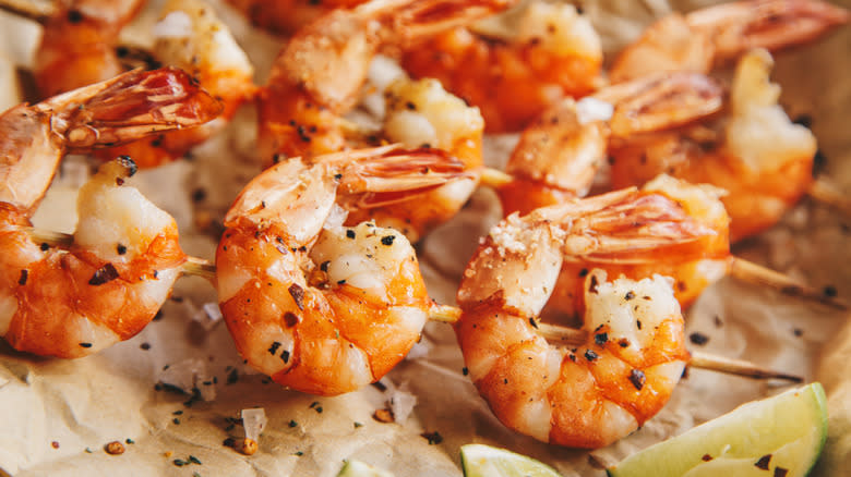 shrimp on skewers with seasoning