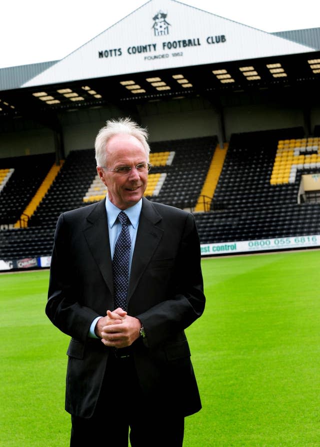 Eriksson was appointed director of football at then League Two club Notts County in July 2009.