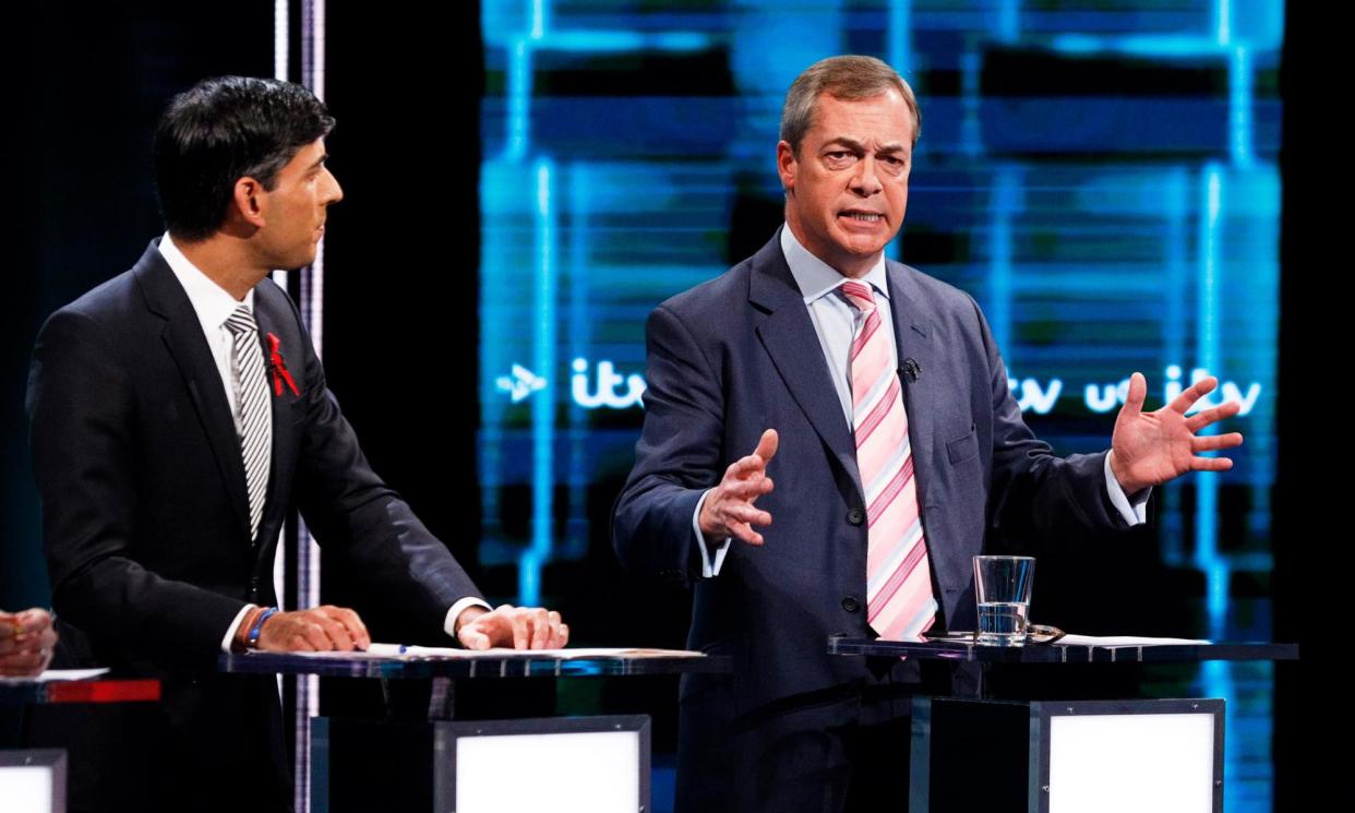 <span>Sunak and Farage during an ITV election debate in December 2019.</span><span>Photograph: Matt Frost/ITV/EPA</span>