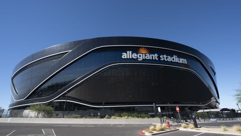 Exterior view of Allegiant Stadium before the Las Vegas Raiders played the Kansas City Chiefs during an NFL game on Sunday, Nov. 14, 2021, in Las Vegas. Utah could be playing at the stadium in the Las Vegas Bowl.