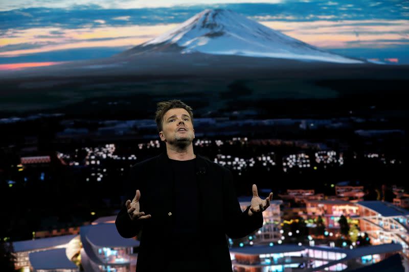 Danish architect Bjarke Ingels, CEO of Bjarke Ingels Group, talks about Woven City, a prototype city of the future on a 175-acre site at the base of Mt. Fuji in Japan, at a Toyota Motor Corporation news conference during the 2020 CES in Las Vegas