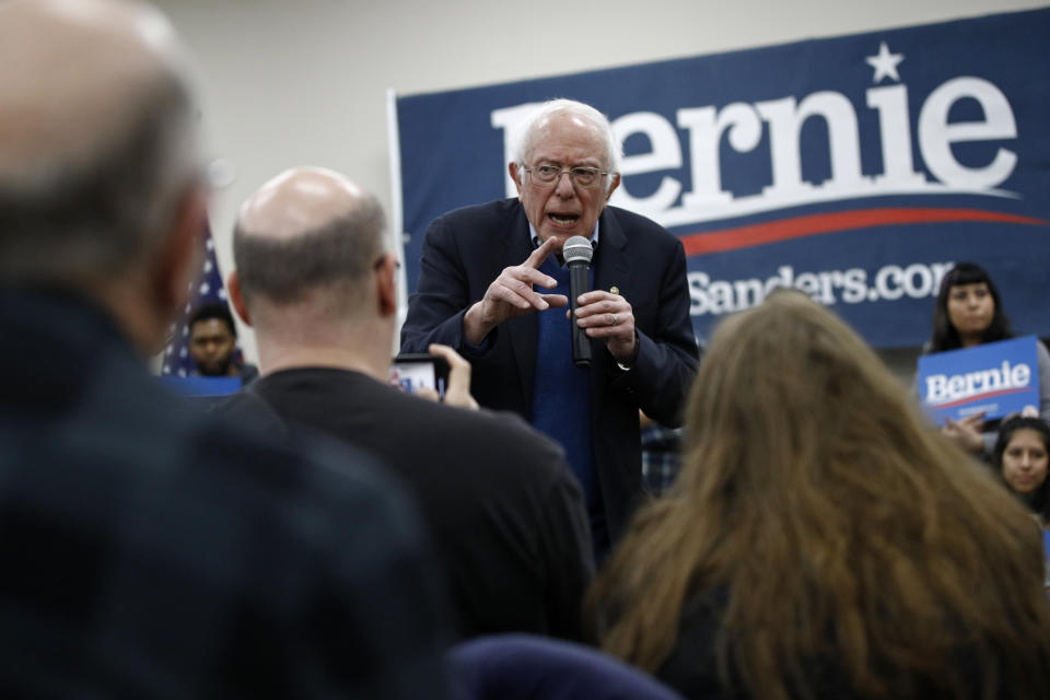 Democratic presidential candidate Sen. Bernie Sanders, I-Vt., speaks during a campaign event, Sunday, Jan. 5, 2020, in Boone, Iowa. (AP Photo/Patrick Semansky)