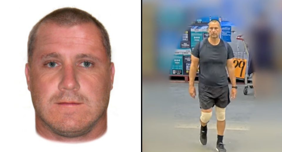 Left image is of the computer generated image released originally via Queensland Police. Right image is a screenshot from the most recent CCTV footage released.