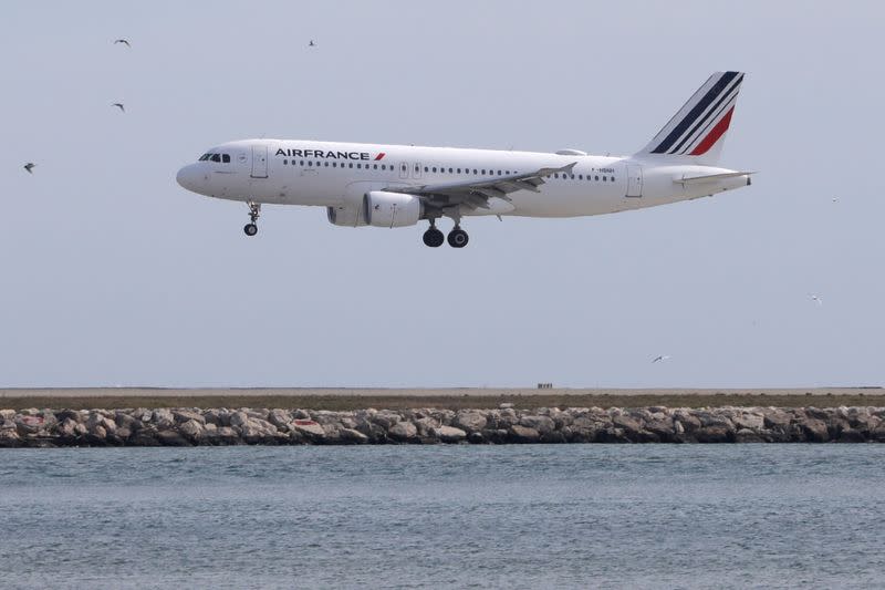 FILE PHOTO: An Air France plane prepares to land at Nice International airport in Nice