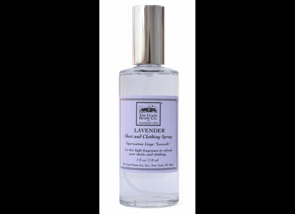 <strong>TO BUY:</strong> <a href="http://www.goodhomestore.com/0011la.html" target="_hplink">Lavender Sheet & Clothing Spray by Good Home Co., $20.50</a>