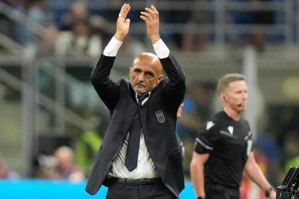 Spalletti applauds Italian fans after September’s win over Ukraine in Euro 2024 qualifying (AP)