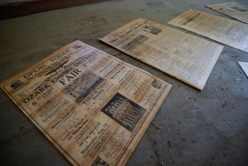 Old copies from 1943 of the Sunday News and Leader that Joe Gideon recently discovered under the carpet of a 112-year-old Forsyth home he and his wife recently purchased and started rehabbing. 