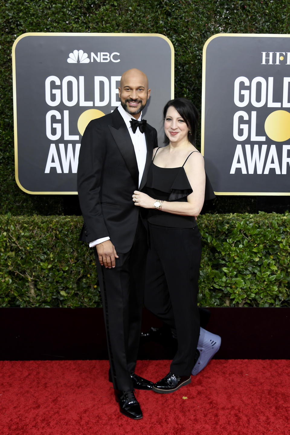 BEVERLY HILLS, CALIFORNIA - JANUARY 05: 77th ANNUAL GOLDEN GLOBE AWARDS -- Pictured: (l-r) Keegan-Michael Key and Elisa Pugliese arrive to the 77th Annual Golden Globe Awards held at the Beverly Hilton Hotel on January 5, 2020. -- (Photo by: Kevork Djansezian/NBC/NBCU Photo Bank via Getty Images)