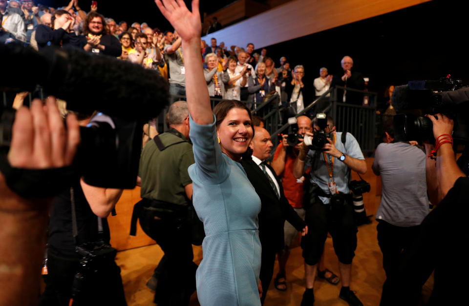 Leader of Britain's Liberal Democrats Jo Swinson leaves after she delivered her speech at the yearly party conference in Bournemouth, Britain September 17, 2019.   REUTERS/Peter Nicholls