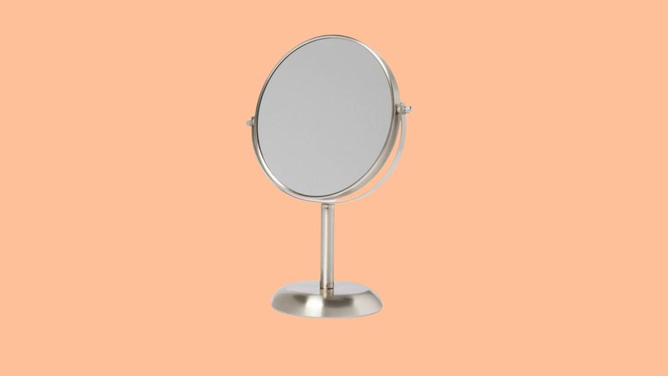 A tabletop mirror is good to have when you need to take a quick gander at yourself before running out.