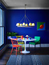 <p> It is not a traditional dining room approach, but using primary colors in interior design can be done subtly and elegantly to create bright &#x2013; but understated &#x2013; spaces.&#xA0; </p> <p> Balance is important so start with neutral floorings, such as engineered wood. This will allow you to bring color through the walls and accessories.&#xA0;&apos;The rich tones in cobalt blue make a perfect foil for punchy, primary colored accessories such as the eye-catching Halo chandelier from Pooky,&apos; says Sam Way, hard flooring buyer at Carpetright.&#xA0; </p>