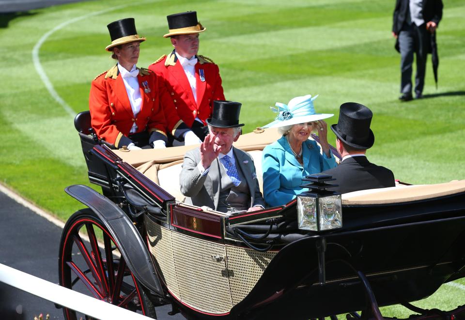 The Prince of Wales and Duchess of Cornwall in the royal procession at Royal Ascot.