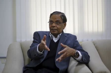 Arvind Panagariya, head of the government's main economic advisory body, gestures during an interview with Reuters in New Delhi, India, January 18, 2016. REUTERS/Adnan Abidi