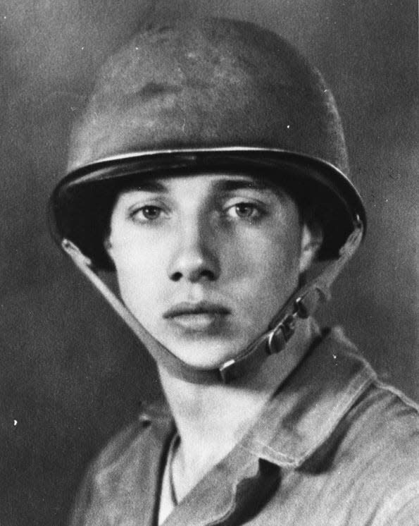 Bob Dole in M-1 Steel Helmet during his service in WWII in 1942.