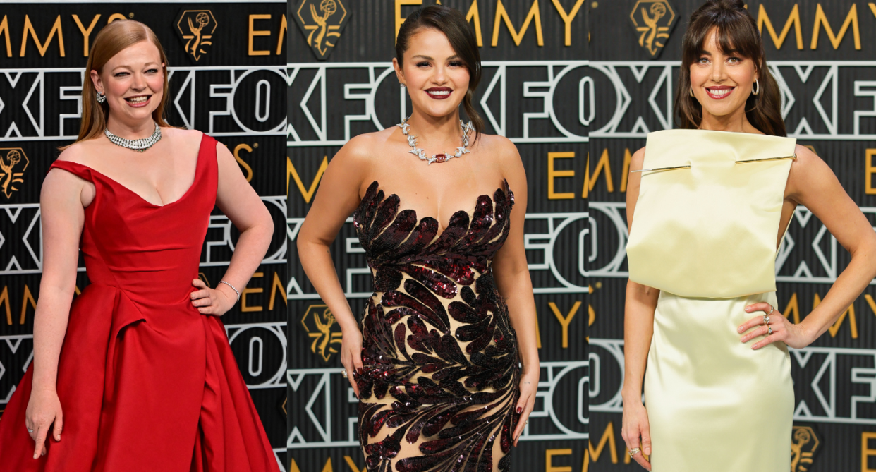 Sarah Snook, Selena Gomez and Aubrey Plaza at the 2024 Emmys. (Image via Getty Images)