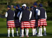 Team U.S. fans take directions from a steward during the 40th Ryder Cup at Gleneagles in Scotland September 26, 2014. REUTERS/Eddie Keogh (BRITAIN - Tags: SPORT GOLF)