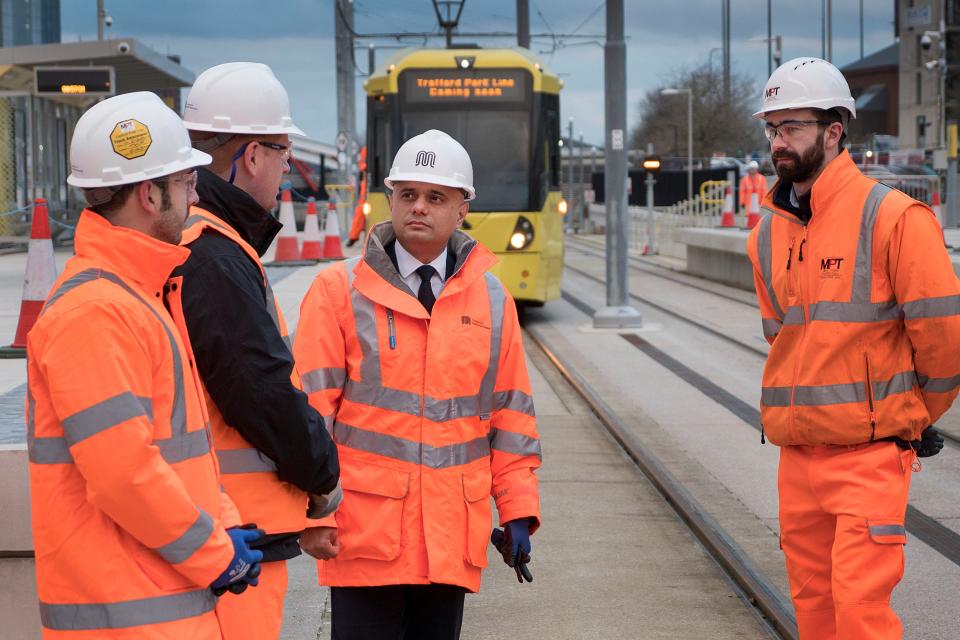 The Treasury released images of chancellor Sajid Javid at a construction site for the Trafford Park tram line project in Greater Manchester as the UK budget date for 2019 was announced. Photo: HM Treasury