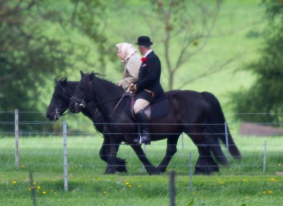 Queen Elizabeth celebrated the latest addition to her family with a morning horseback ride at Windsor Castle