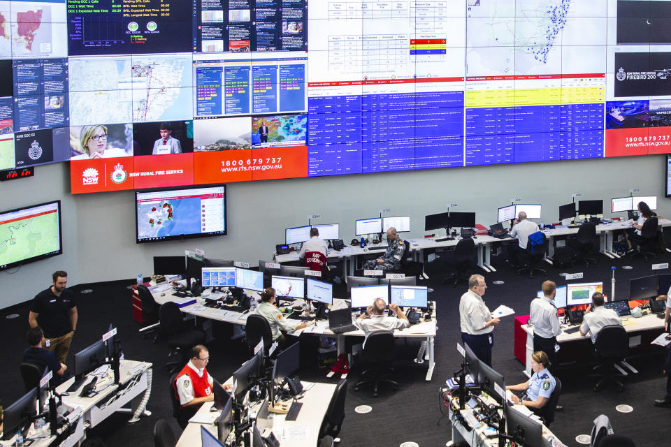 The control centre at New South Wales Rural Fire Service headquarters