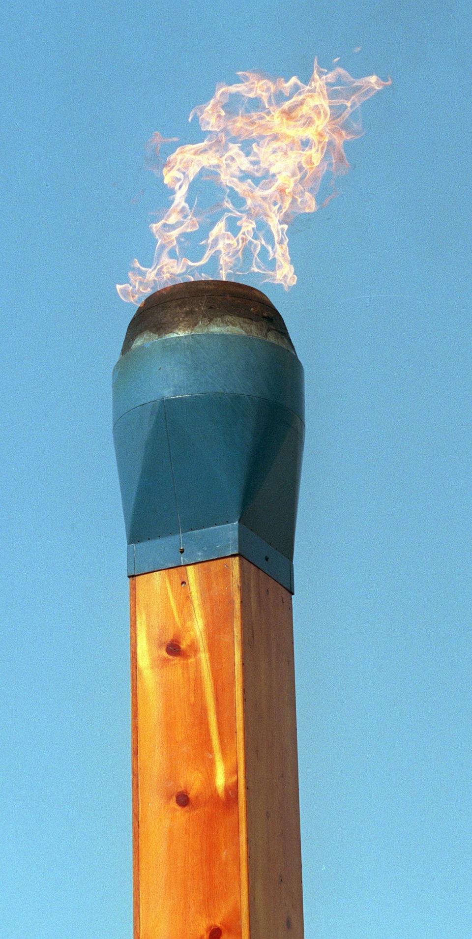 A large replica of an Ohio Blue Tip Match at the gazebo in Public Square  in Wadsworth is a popular stop during the festival.