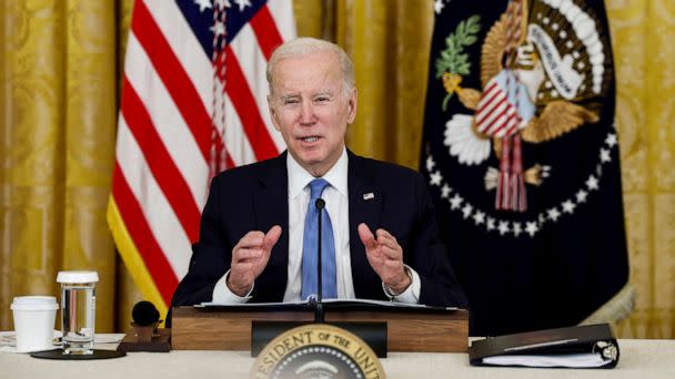 PHOTO: President Joe Biden gives remarks before the start of a meeting with governors visiting from states around the country in the East Room of the White House, Feb. 10, 2023. (Anna Moneymaker/Getty Images)