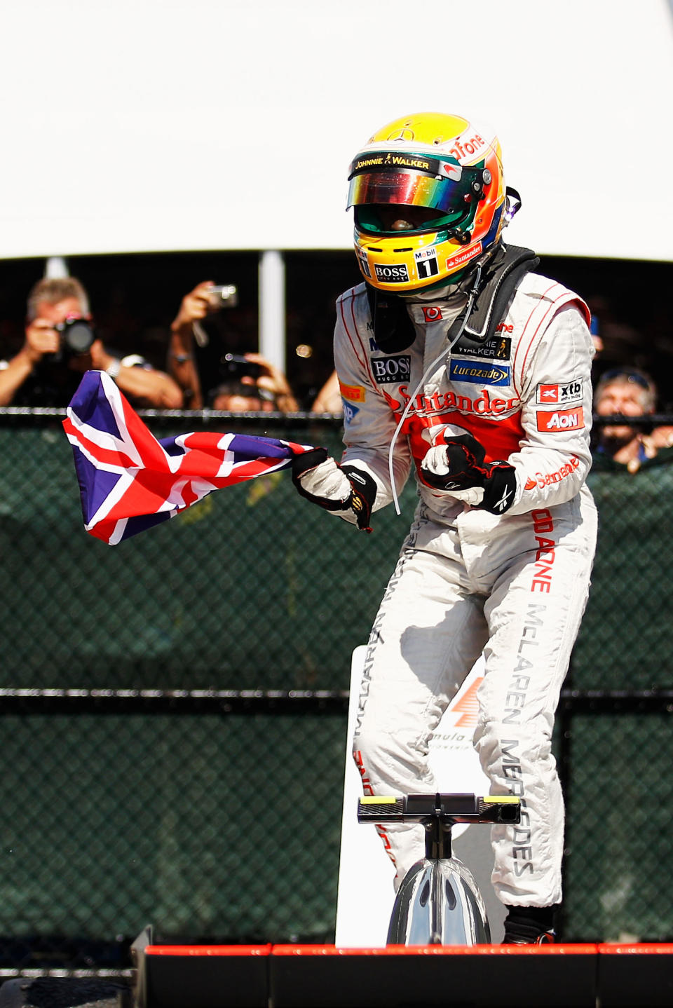MONTREAL, CANADA - JUNE 10: Lewis Hamilton of Great Britain and McLaren celebrates in parc ferme after winning the Canadian Formula One Grand Prix at the Circuit Gilles Villeneuve on June 10, 2012 in Montreal, Canada. (Photo by Paul Gilham/Getty Images)