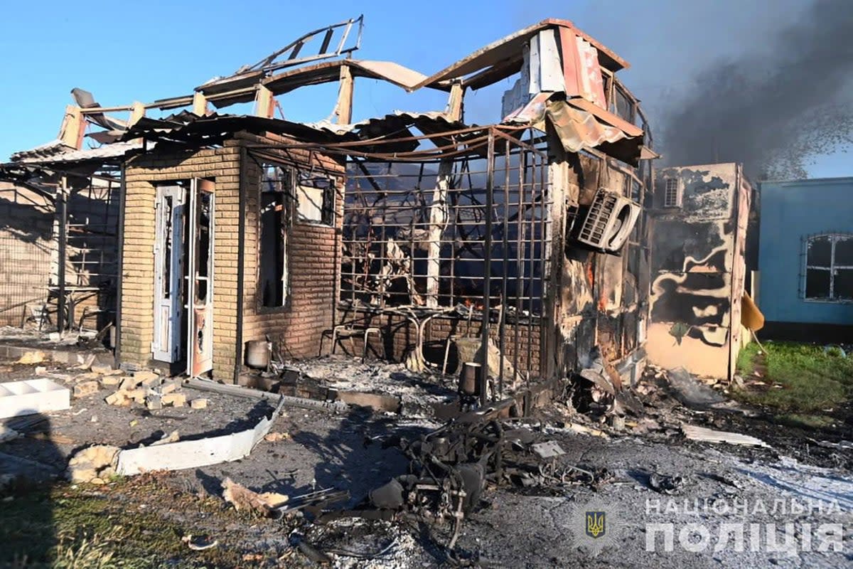 A house destroyed in a Russian missile attack on the Ukrainian town of Vilniansk (Ministry of Internal Affairs of Ukraine/AFP)