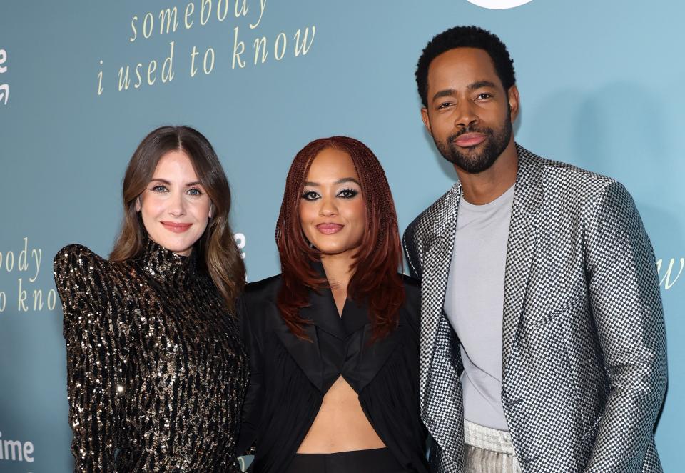 Alison Brie, Kiersey Clemons and Jay Ellis attend the Los Angeles premiere of Prime Video's "Somebody I Used To Know" in February 2023.
