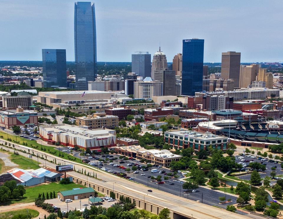 Downtown Oklahoma City skyline in Oklahoma City, Okla. on Wednesday, July 5, 2023.