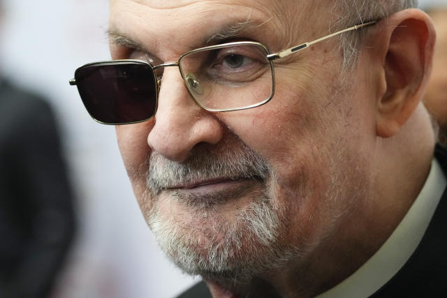 Author Salman Rushdie responds to questions during a news interview for the 2023 PEN America Literary Gala Thursday, May 18, 2023, in New York. (AP Photo/Frank Franklin II)