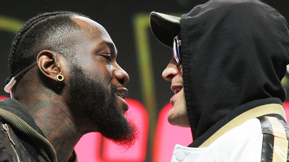 Boxer Deontay Wilder, left, taunted upcoming opponent Tyson Fury, right, about his past struggles with his mental health.