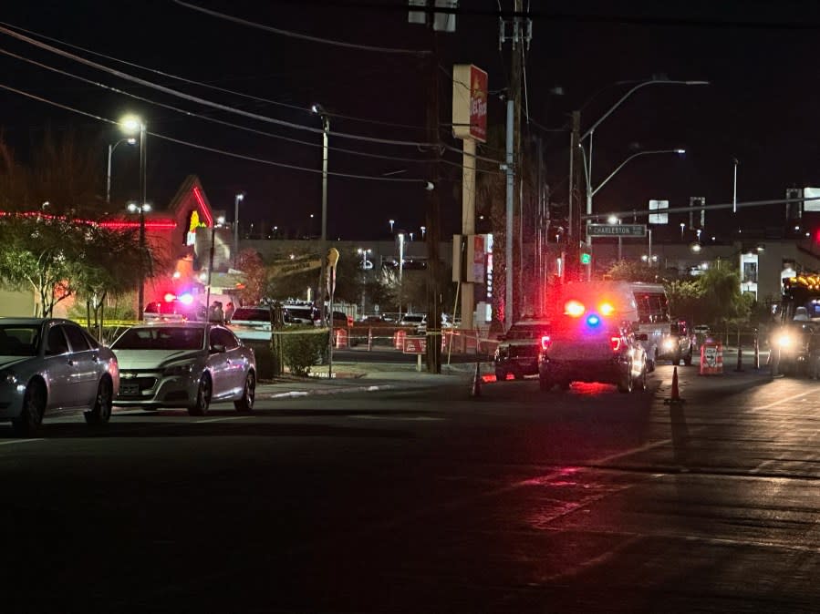 Las Vegas Metro police were investigating an officer-involving shooting near Charleston Boulevard and Interstate 15 on Thursday evening, sources told the 8 News Now Investigators. (KLAS)