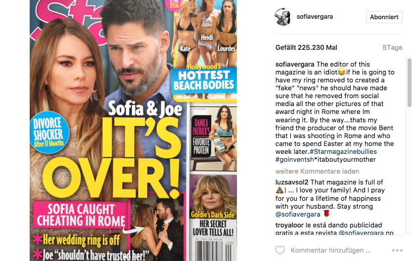 3. Mai 2017: Sofia Vergara stellt Magazin bloß