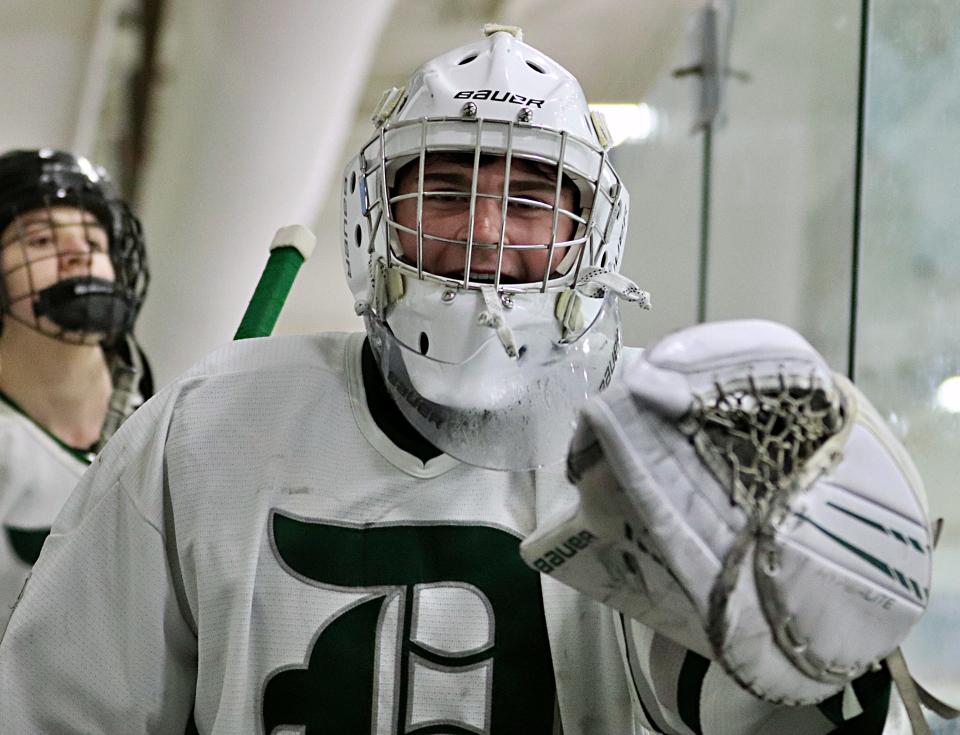 Duxbury's Sam Mazanec after a state tournament win over Dartmouth on Wednesday, March 9, 2022.