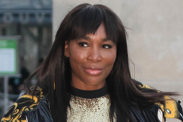 Venus Williams Arrives in a Fierce Blue Mini Dress & Pointy Boots