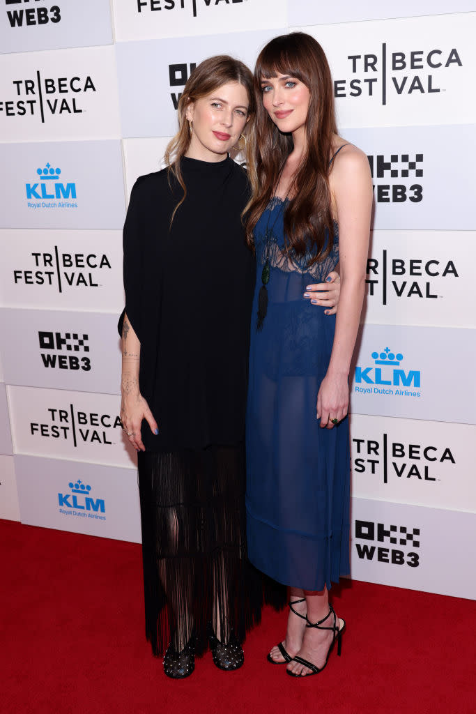 NEW YORK, NEW YORK - JUNE 10: (L-R)Ro Donnelly and Dakota Johnson attend the "Daddio" Premiere during the 2024 Tribeca Festival at BMCC Theater on June 10, 2024 in New York City. (Photo by Rob Kim/Getty Images for Tribeca Festival)