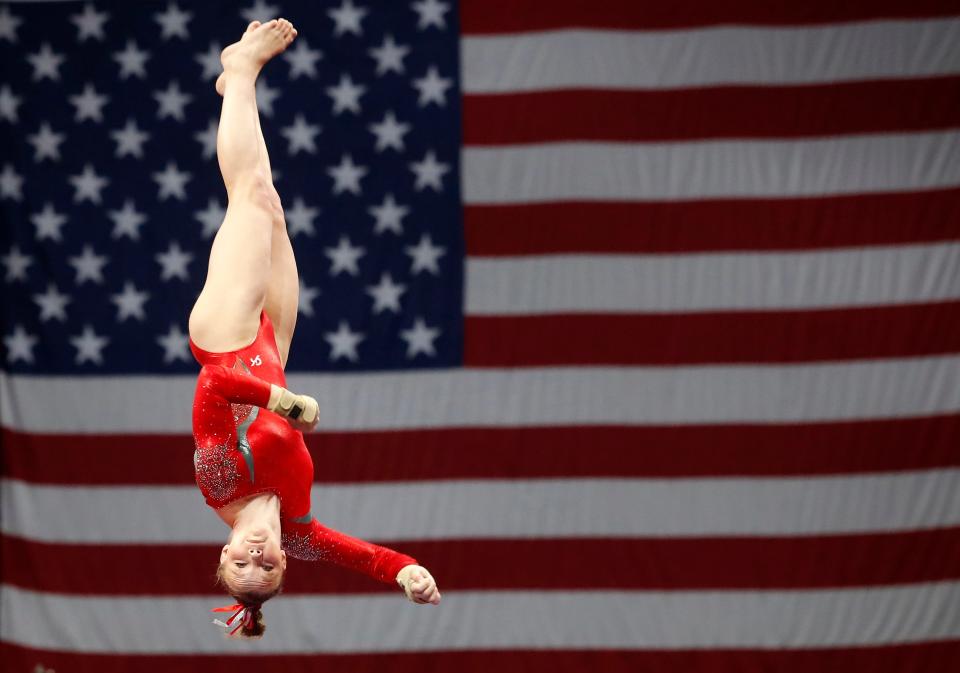 Jade Carey competes on the vault during the U.S. Gymnastics Championships on Aug 17, 2018, at the TD Garden in Boston, Massachusetts. 