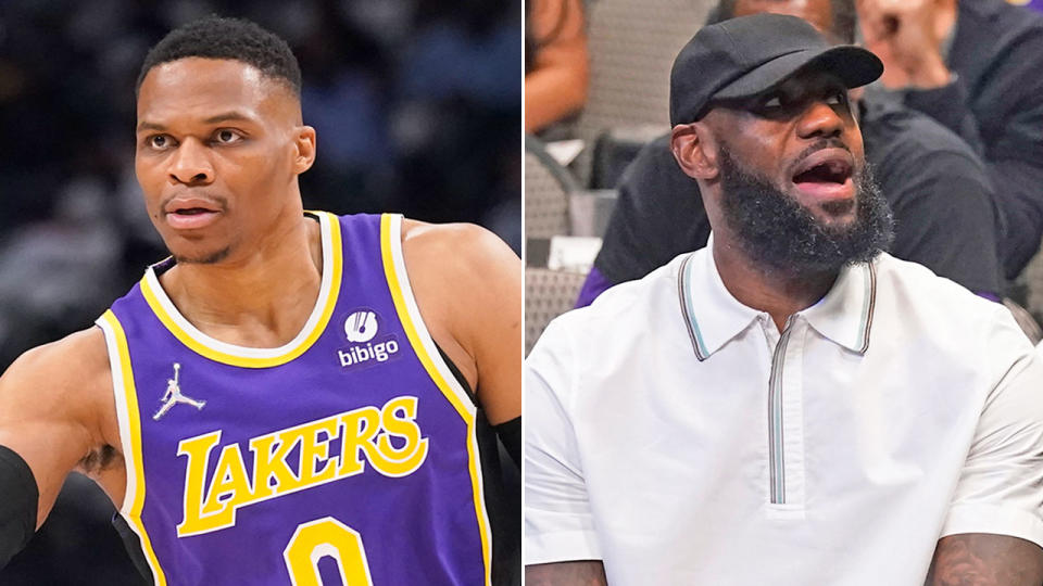 LeBron James is pictured right alongside his Los Angles Lakers teammate Russell Westbrook.