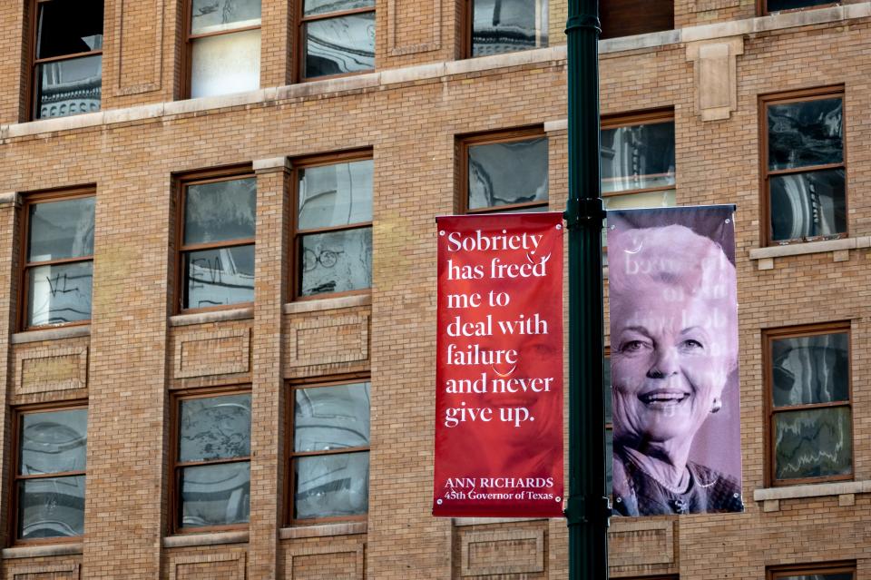 A banner of former Texas Gov. Ann Richards is shown in Downtown El Paso.