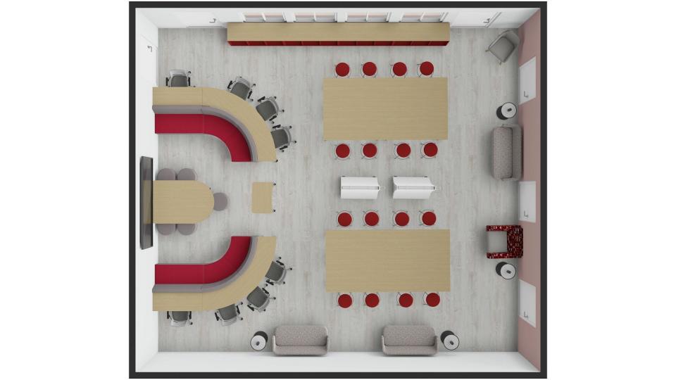 Library and media specialist Beau Williams of Snow Hill Middle School, located in Snow Hill, Md., has been selected as one of 12 finalists in a national classroom furniture giveaway from furniture maker KI. Pictured is a floor plan of his dynamic media center design.