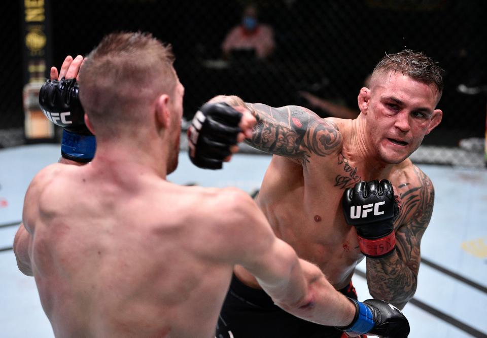 Dustin Poirier (right) outpointed Dan Hooker last time out in a Fight-of-the-Year candidateZuffa/LLC via Getty Images