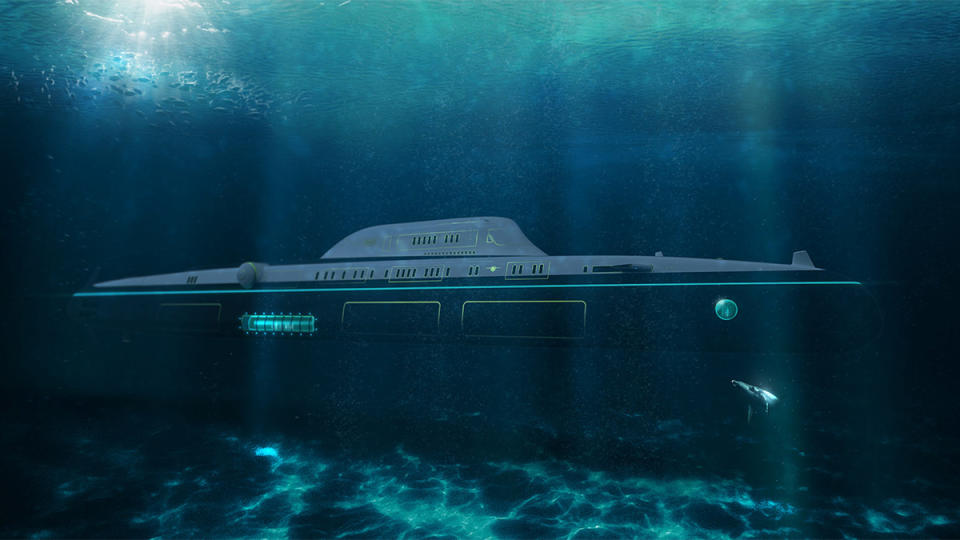 The Migaloo M5 Submersible Superyacht under water