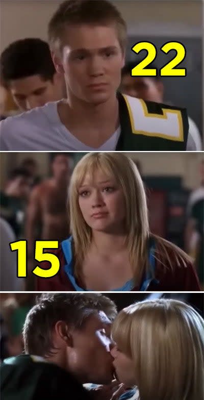 Hilary Duff and Chad Michael Murray kissing in "A Cinderella Story"