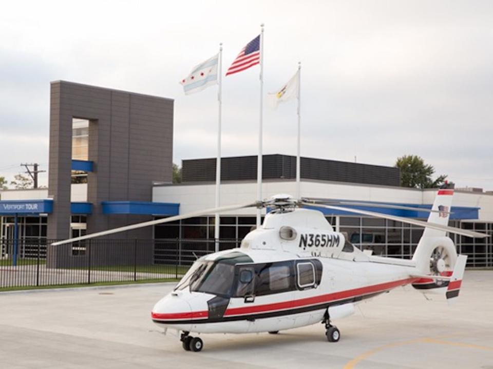 White helicopter sitting at Veriport Chicago.