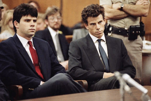 Lyle and Erik Menendez in Beverly Hills Municipal Court in March 1990. - Credit: AP Photo/Nick Ut