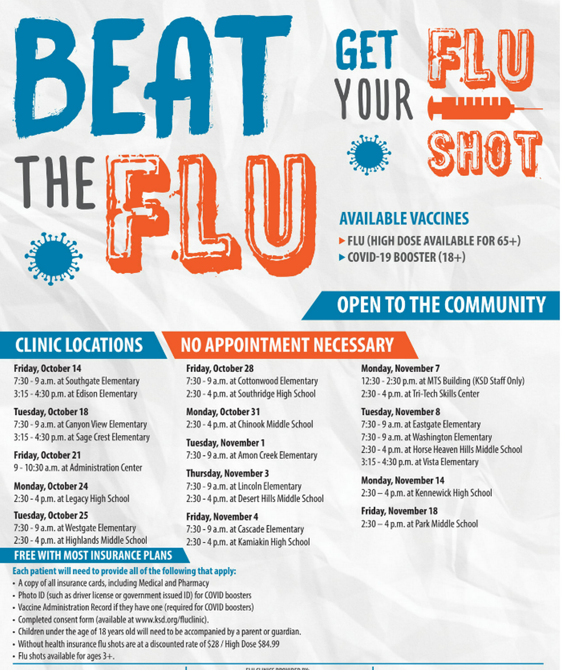 Kennewick School District is offering multiple flu clinics open to the public.